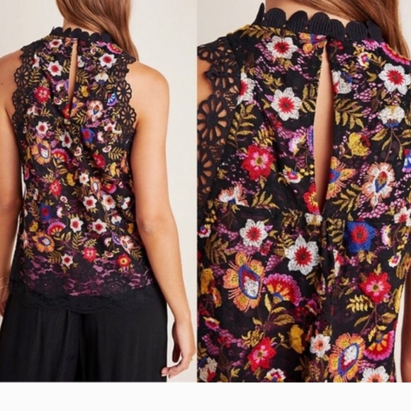 Anthropologie Maeve Kirstie Embroidered Floral Sleeveless Top - Picture 4 of 5